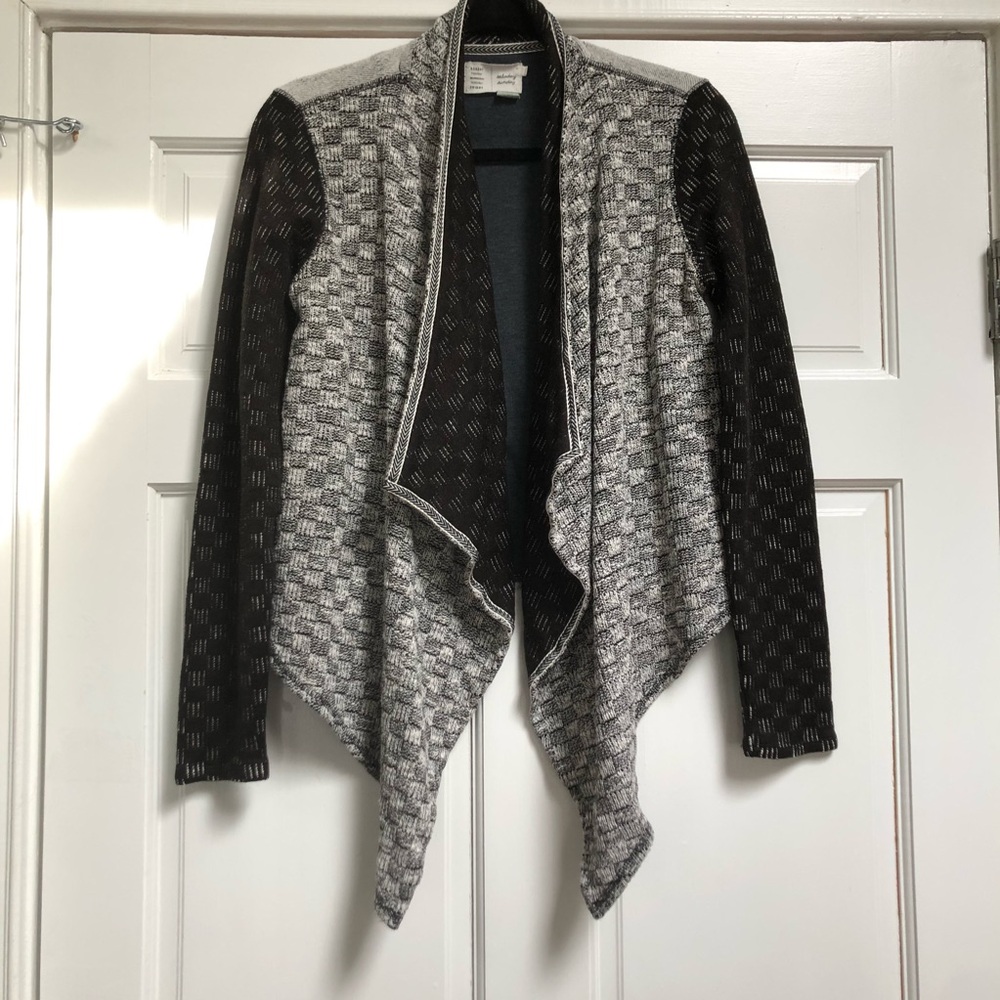 Anthropologie black and white knitted waterfall cardigan
